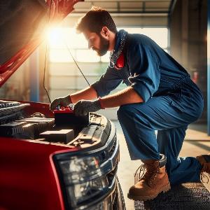 mechanic installing a new truck battery-1